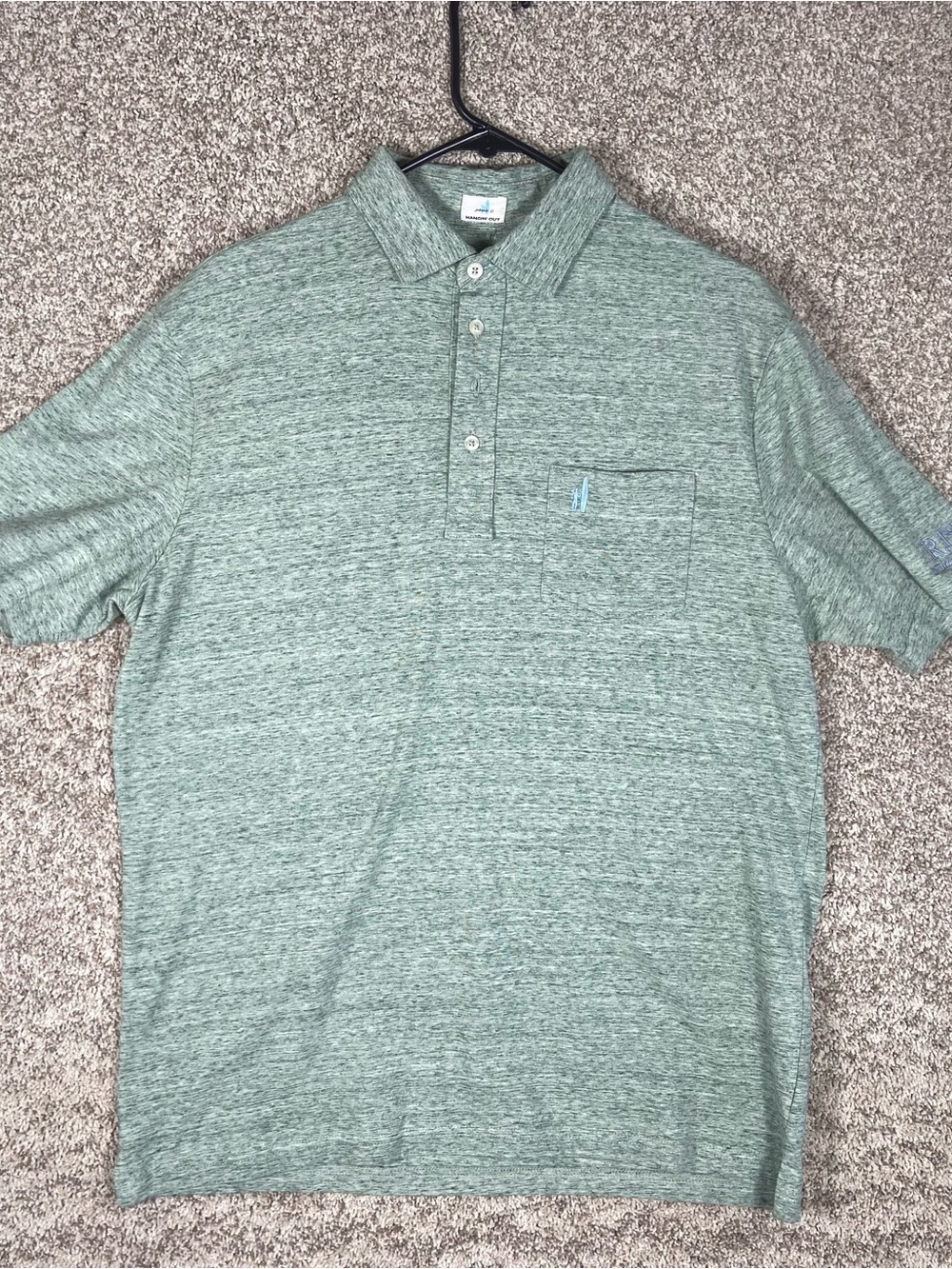 Johnnie-O Hangin Out Polo Shirt Mens Medium Green Heathered Cotton Blend Pocket